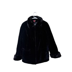 Gallery Womens Black Velvet Jacket Faux Fur Collar Cuffs Zip Front Lined M
